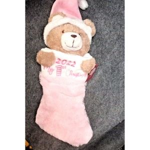 Holiday Time Bear First Christmas 2022 Stocking Pink Walmart NWT